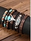 preiswerte Herrenschmuck-Herren-Westernarmband aus Leder mit türkisfarbenen Steinen, Kuhschädel-Design, Boho-Stil für Freizeit und Outdoor