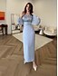 preiswerte Cocktailkleider-A-Linie Quinceanera Kleider Elegantes Kleid Formelle Hochzeit Bodenlang Lange Ärmel Quadrat-Ausschnitt Satin mit Raffung