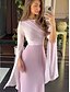 abordables BLEU-Robe de fête en A robe élégante formelle de mariage longueur au sol manches longues col ras du cou satin avec broderie
