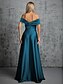billige Brudepigekjoler-A-Line Brudepigekjole Off Shoulder Ærmeløs Elegant Gulvlængde Taffeta med Ensfarvet