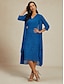 preiswerte Kleidersets-Damen Kleid-Set Spitzenkleid Casual kleid Chiffon-Kleid Elegant Brautkleider schlicht Glatt Spitze Midikleid Langarm V Ausschnitt Ausgehen Wein Blau Herbst Winter Regular Fit
