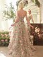 billige Fest kjoler-Ball Gown A-Linje Quinceanera Kjoler Elegant Kjole Bryllup Bryllupsgæst Gulvlængde Uden Ærmer Spaghetti Stropper Polyester Rygfri med Blomsterprint Plisseringer Slidser