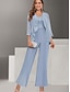 billige Mors buksedragter-Buksedragt 3 Stykke Mor til Bruden Kjole Bryllup Gæst Elegant Enkel V-Hals Gulvlængde Polyester Langt Ærme med Ensfarvet