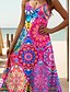 halpa Boho-mekot-Naisten Maksimekko A linjainen mekko Slip Mekko Loma Vapaa-aika Boheemi Hiekkaranta Normaali Kukka Kuvitettu Hihaton V kaula-aukko Spagettiolkaimet Rubiini Sininen Apila Kesä Kevät
