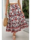 baratos Saias gráficas-Mulheres Saia Bohemia Casual Boho Longo Cintura Média Saias Floral Imprimir Micro-Elástica Férias Rua Amêndoa Vermelho Azul Laranja Verão Raiom