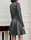 cheap Tea Length-A-Line Mother of the Bride Dress Tuxedo Dress Wedding Guest Dress Elegant Simple Luxurious Blazer Lapel Neck Knee Length Satin Long Sleeve with Pleats and Pockets
