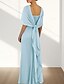billige Semi-formell / Cocktail-Sjøfrue  Trumpe Bryllupsgjest Kjoler Elegant Kjole Bryllupsgjest Forlovelse Gulvlengde Uten Ermer Rund Hals Chiffon med Volanger