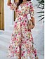 abordables Vestidos florales-Mujer Vestido maxi Vestido de una línea Vestido lencero Casual Exterior Noche Playa Ajuste regular Floral Manga 3/4 Escote en Pico Blanco Rosa Azul Real Azul Piscina Verano