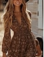 tanie Sukienki boho-Damskie Sukienka midi Codzienne sukienki Sukienka rozkloszowana Letnie sukienki Sukienka Boho Zabytkowe Urlop Codzienny Wyjściowe Regularny Kwiaty Długi rękaw W serek Brązowy Lato