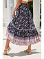 baratos Saias gráficas-Mulheres Saia Bohemia Casual Boho Longo Cintura Média Saias Floral Imprimir Micro-Elástica Férias Rua Amêndoa Vermelho Azul Laranja Verão Raiom