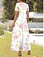 economico Abiti floreali-Abito lungo da donna, abito casual, abito a trapezio, abito estivo, elegante, casual da vacanza, vestibilità regolare, floreale, grafico, manica corta, scollo quadrato, bianco, rosa, blu, estivo.