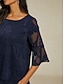 levne Oblečené topy-Dámské Krajková košile Halenka Oblečené topy Šifonové topy Pevná barva Elegantní stylové Základní 3/4 délka rukávu Zvonové Úzký výstřih Běžné topy Svatební host Práce Denní Asymetrický lem Námořnick
