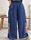 economico Pantaloni in lino e cotone semplici-Pantaloni boho da donna a gamba larga in tinta unita chinos vacanza stile vintage etnico lunghezza intera vita alta tinta unita tasca vita elastica comfort outdoor micro-elastici vacanza street