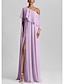 billiga GUL-Gul A-Linjeklänning Elegant Klänning Strandbröllop Formellt Bröllop Gäst Golvlängd Ärmlös En Axlar Stretch Chiffon med Volanger Slits
