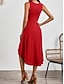 cheap Plain Dress-Women's Midi Dress A Line Dress Solid Color Bodycon Dress Work Dresses Semi Formal Office Slim Graphic Sleeveless Crew Neck Black Pink Red Blue Summer