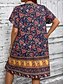 billige Boho-kjoler-Dame Mini kjole Uformell kjole Floral kjole Sommerkjole Boho-kjole Mote Moderne Daglig Strand Helg Normal Blomstret Kortermet V-hals Svart Hvit Marineblå Blå Sommer