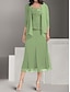 preiswerte Bodenlänge-Kleid-Sets Brautmutterkleid Elegant Einfach Quadrathals Tee-Länge Polyester Dreiviertelarm mit Einfarbig 2025