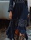 levne Boho šaty-Dámské Midi šaty Boho šaty Westernové šaty Módní Klasické Dovolená Jdeme ven Víkend Běžný Květiny Dlouhý rukáv Do V Tmavomodrá Léto