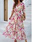 abordables Vestidos florales-Mujer Vestido maxi Vestido de una línea Vestido lencero Casual Exterior Noche Playa Ajuste regular Floral Manga 3/4 Escote en Pico Blanco Rosa Azul Real Azul Piscina Verano