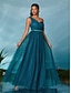 abordables Semi-formal / Cóctel-A-Line Vestidos de Quinceañera Vestido de Fiesta Boda Invitada Boda Largo Sin Mangas Cuello en V Tul Sin Espalda con Pliegues