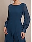 preiswerte Unter 129,99 $-Hosenanzug Brautmutterkleid Elegant Rundhalsausschnitt Asymmetrisch Chiffon Langarm mit Einfarbig 2025