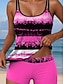 זול טנקיני-בגד ים לנשים 2 חלקים Tankini עם מכנסיים קצרים לאחור לחופשת חוף בעיצוב גיאומטרי ויוני ללא שרוולים