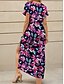 abordables Robes fleuries-Femmes Robe maxi Robe Décontractée Robe d&#039;Été Robe trapèze Vacances Occasionnel Plage Coupe régulière Fleuri Graphique Manche Courte Col en V Jaune Violet Vert Été Printemps