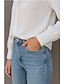 voordelige Kant Tops-Dames Overhemd Effen Basic Modern Lange mouw Overhemdkraag Normale tops Dagelijks Feestdagen Knop Wit Zomer