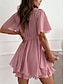 preiswerte Weißes Kleid-Frauen Mini Kleid Wickelkleid A-Linien Kleid Unifarbene Sommerkleid Lässig Täglich Reguläre Passform Grafik Schlicht Kurzarm V-Ausschnitt Schwarz Weiß Rosa Sommer