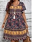billige Boho-kjoler-Dame Mini kjole Uformell kjole Floral kjole Sommerkjole Boho-kjole Mote Moderne Daglig Strand Helg Normal Blomstret Kortermet V-hals Svart Hvit Marineblå Blå Sommer