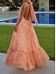 economico Abiti da sposa-Abiti da sposa abito arancione A-Line collo all&#039;americana senza maniche lunghezza fino al pavimento abiti da sposa in chiffon con orlo a ruffles