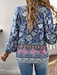 cheap Boho Tops-Women&#039;s Shirt Boho Shirt Summer Tops Flower Daily Stylish Casual Long Sleeve V Neck Regular Tops Work Daily Holiday Print Pink Navy Blue Blue Spring Fall