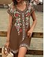 abordables Vestidos florales-Mujer Mini vestido Vestido estilo camiseta Vestido de verano Vacaciones Casual Boho Diario Noche Ajuste regular Floral Graphic Manga Corta Escote en Pico Negro Vino Azul Piscina Marrón Verano