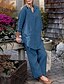 abordables Ensembles-Femmes Streetwear Chemises en coton et lin Chemisier Ensembles de Pantalons manche longue Col de chemise Couleur Unie Vacances Décontracté Quotidien Bleu Vert foncé Kaki Été Coupe régulière