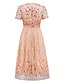 baratos Comprimento do chá-Vestido A-Line de Lantejoulas Mãe da Noiva Vestido Elegante V Neck Comprimento do Chão Renda Manga Curta com Faixa  Cinta Pregas