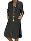 abordables Robes en jean-Femmes Mini Robe Robe trapèze Vacances Occasionnel Extérieur Vacances Quotidien Coupe régulière Uni manche longue Col de chemise Noir bleu marine Bleu Été Automne