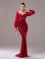 abordables ROJO-Vestido de Noche Sirena  Trompeta Con Corbata Negra Vestido Elegante Invitada de Boda Largo hasta el Suelo Manga Larga Cuello Redondo Con Lentejuelas y Pliegues