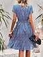 billiga Bohemklänningar-Dam Mini klänning Blommig klänning Boho-klänning Klänning med tryck Mode Klassisk Modern Semester Helgdag Utekväll Normal Blomma Kortärmad Rund hals Rubinrött Blå Brun Grön Sommar