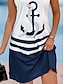 abordables imprimer des robes de plage-Femmes Mini Robe Robe d&#039;Été Robe dos nu Robe à épaules dénudées Vacances Occasionnel Boho Extérieur Soirée Sortir Coupe Ample Graphique Géométrique Sans manches Col Halter bleu marine Été Printemps