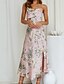 billige Print blomstrede kjoler-Dame Midikjole Blomster kjole Boho-kjole Print kjole Mode Klassisk udendørs Ferierejse Ferie Regulær Blomst Uden ærmer Spaghettistropper Lyserød Navyblå Orange Sommer