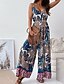 preiswerte lässige Overalls-Damen Normal Overall Streetwear Blumen Ärmellos V Ausschnitt Druck Straße Täglich Normale Passform Marineblau Königsblau Blau Sommer