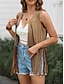 ieftine jachete casual-Pentru femei Sacou Γιλέκο Respirabil Comfortabil Ciucure Casual Simplu Vacanță Stradă Casual Purtare Zilnică Deschis frontal Regulat În V Fit regulat Fără manșon Îmbrăcăminte exterioară Negru Roz