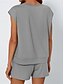 billige Kortsett for kvinner-Dame 2-delt mote streetwear daglig shorts sett kort erme rund hals ensfarget snøring casual daglig svart fuchsia khaki sommer vanlig passform