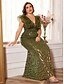 abordables Champán-Vestidos Sirena  Trompeta Talla Grande Vestido Elegante Curvas Formal Boda Longitud de Piso Sin Mangas Cuello en V Con Lentejuelas
