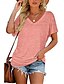 billige Plain t-skjorte-Dame Bluse Helfarge Stilfull Fritid Kortermet V-hals Vanlige topper Daglig Hvit Rosa Lilla Grå Sommer