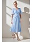 abordables Longueur du plancher-Robe Mère de la Mariée A-Ligne en Dentelle à Pois Brûlés Bleu Ciel Élégante Simple Robe d&#039;Invitée de Mariage Décolleté en V Longueur de Sol en Chiffon Dentelle Manches Courtes avec Plis