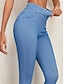 baratos Leggings lisas-Mulheres Jegging Férias Vintage Estilo Étnico Comprimento total Cintura Alta Corte alto Conforto Respirável Secagem Rápida Com Stretch Ao ar livre Ioga Rua Preto Azul Azul Escuro Verão Fino