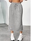 abordables Jupes unies-Jupe femme Couleur unie Mode Décontractée Maxi Jupe taille haute Uni Poche Élastique Street Daily Noir Gris Été Polyester