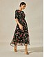 billige Ferie kjoler-Dame Maxikjole Svart kjole Kjole med A-linje Elegant Stilfull Puffermer Feriereise Daglig Løstsittende Blomstret Kortermet Crew-hals Svart Sommer