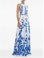 billige Lange kjoler og gowns-A-Line Quinceanera kjoler Elegant kjole Bryllup Bryllupsgæst Gulvlængde Uden ærmer Halterneck Chiffon Rygløs med blomsterprint Bryllupsgæst kjole